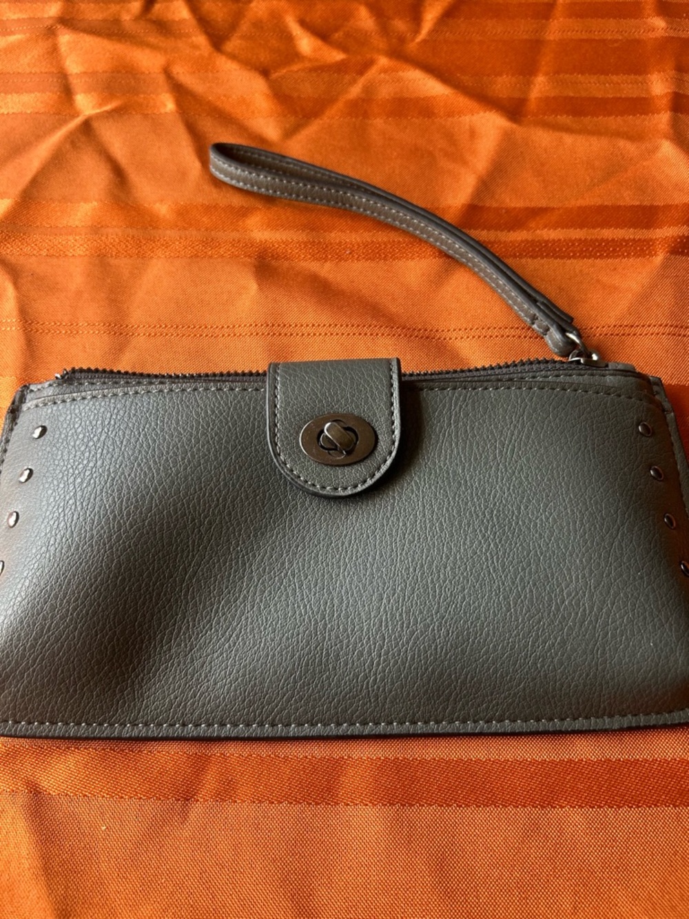 Maurices Gray Wristlet Clutch with Turn-Lock Detail